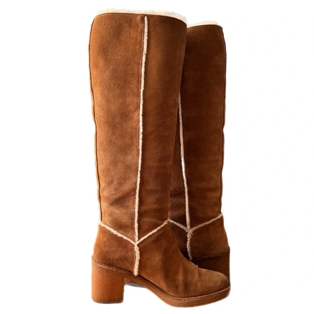 Ugg Kasen Chestnut Knee High Tall Heeled Boots Sz 8 block heel pull on - Picture 6 of 16